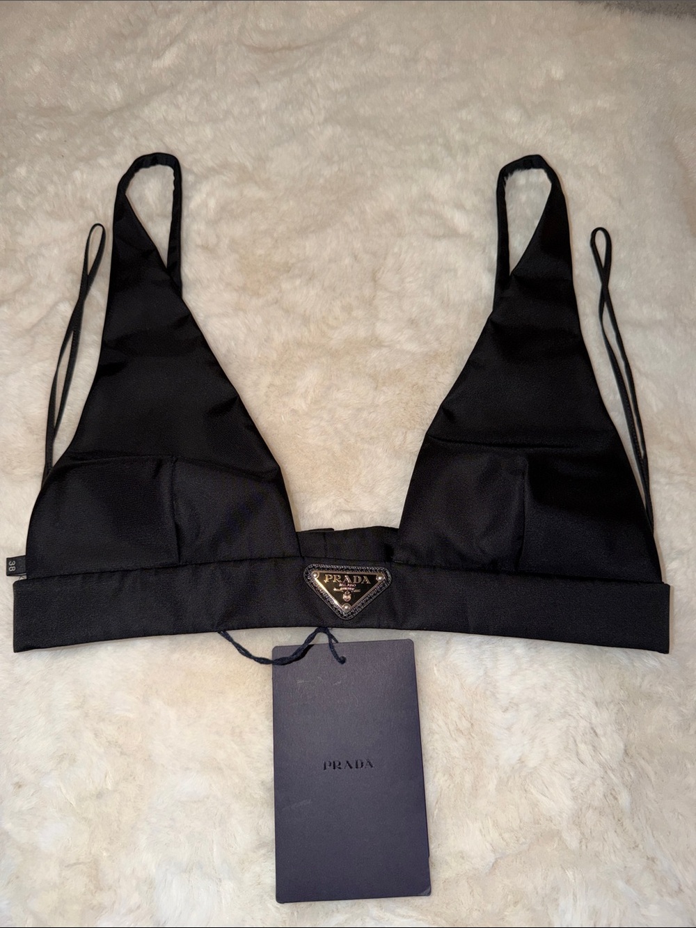 Prada Black Triangle Bralette with Logo Plaque